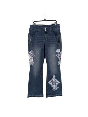 Social Collision Butterfly Skull Low Rise Denim Flare Jeans Goth Fairy Size 18